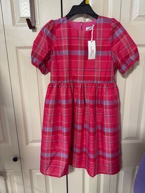 Vineyard vines Girls' Pink Plaid Puff-Sleeve Dress size large